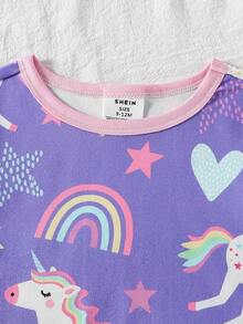 [Enviado al azar 1 set]Pijama de 2 piezas para bebé niña con top de cuello redondo y manga corta y pantalones largos. Este conjunto rosa claro y blanco presenta un estampado caprichoso de elefante de dibujos animados y estrellas de buenas noches con nubes y lazos. Confeccionado en tela de punto suave para una sensación agradable al tacto durante el descanso casual y el sueño en todas las estaciones. - Multicolor - Ver 6