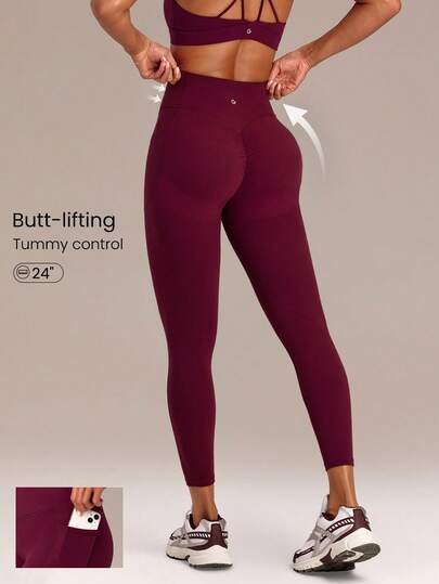 GLOWMODE Quần legging 24" FeatherFit™-Sculpt Glow Lift nâng mông, ôm bụng, có túi bên hông, cường độ trung bình, dùng tập luyện, chạy bộ, tập gym, fitness