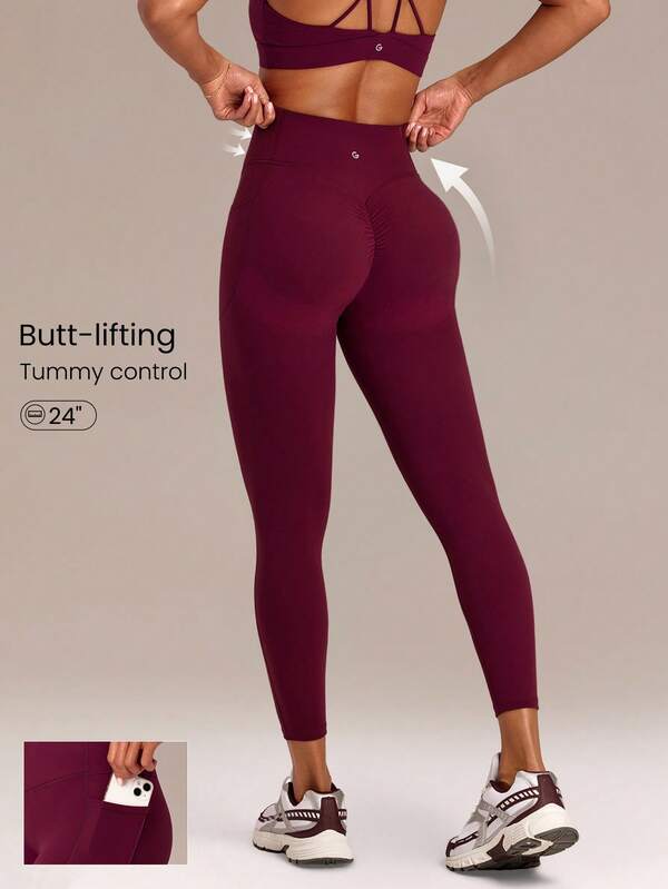 GLOWMODE Quần legging 24" FeatherFit™-Sculpt Glow Lift nâng mông, ôm bụng, có túi bên hông, cường độ trung bình, dùng tập luyện, chạy bộ, tập gym, fitness