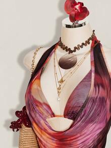 SHEIN ICON Plus Size 2pcs Summer Going Out Beach Hawaii Party Homecoming Concert Club Glitter Backless Women Tank Tops & Camis - Red Violet - View 6