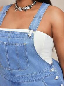 Slaydiva New American Retro Loose Straight Leg Wide Leg Denim Overalls Floor Length Jumpsuit - Light Wash - View 7