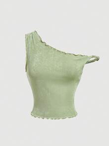 SHEIN MOD 女款綠色針織不對稱肩設計復古扭結上衣 - 綠色 - 查看 5