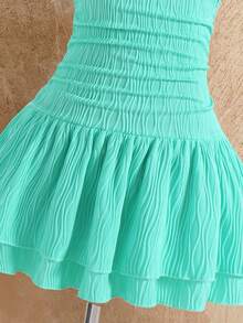 Sparklyn Vestido de verano con cuello de halter, volantes en el bajo y decoración de estrellas de mar y conchas para niñas preadolescentes - Albaricoque - Ver 3