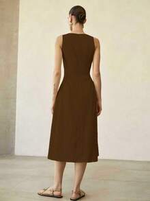 MOTF PREMIUM WOMEN'S SOLID COLOR SLEEVELESS MIDI DRESS - Coffee Brown - View 2