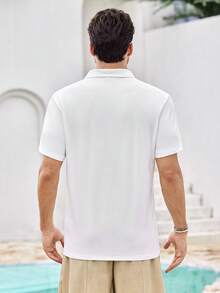 Mercer Haus Men's Casual Solid Color Zipper Short Sleeve T-Shirt, Summer - White - View 3