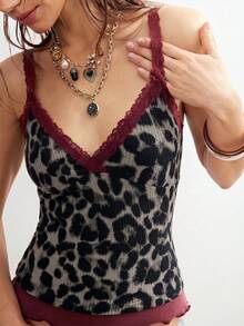 Bohemela 休閒 Y2K 90年代性感豹紋拼接修身細肩帶背心上衣 女款 灰色豹紋 夏季夜店外出穿搭 - 棕色 - 查看 5