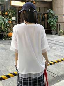 DAZY Women's Slogan Print Round Neck Short Sleeve Casual Streetwear Versatile T-Shirt Graphic Tee Everyday White Autumn Cute Top - White - View 4