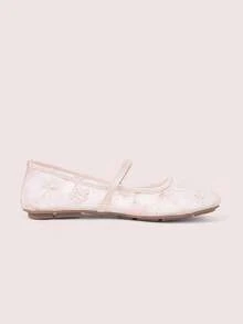 CUCCOO DOLLMOD Women's Shoes, Cute Round Toe Pink, Flower Butterfly Sequin Embroidered Mesh Upper, Metal Buckle Strap Flats, Mary Jane - Sequined Butterfly - Pink - View 5
