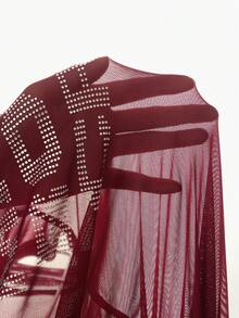Mistrie Women's Short Sleeve Rhinestone Embellished Ruched Hem Dress - Burgundy - View 8