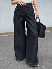 FRIFUL Women's Pocket Button Zipper Minimalist Style Denim Jeans Summer - Blue - View 9