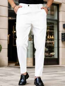 Manfinity Mode Men's Solid Color Simple Daily Slim Fit Suit Pants Formal, Ceremony - White - View 3