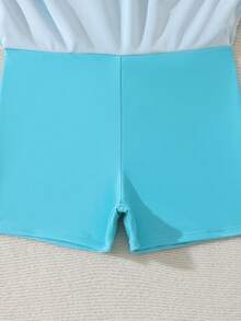 Tween Girl One-Piece Minimalist Swimsuit Suitable For Summer - Mint Blue - View 3