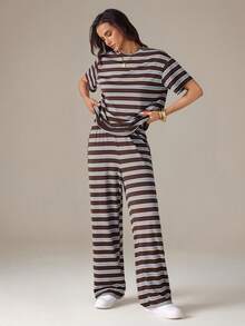 SHEIN Tall Colorful Striped Knit Casual Women's Set - Multicolor - View 1
