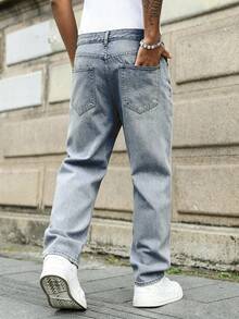 EGENSIO Celana Jeans Kasual Pria Model Washed untuk Komuter, Warna Biru Muda, Musim Gugur - Light Wash - View 2