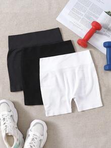 Velisys Velisys 3 Buah Celana Pendek Olahraga Wanita Warna Polos Pinggang Tinggi untuk Sehari-hari, Celana Pendek Keringat Wanita, Celana Pendek Gym, Celana Pendek Sepeda - MultiWarna - View 3