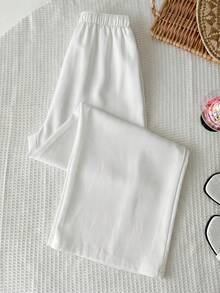 SHEIN Tween Girl Solid Casual Minimalist Comfortable Mid-Waist Straight Leg Versatile Long Pants - White - View 2