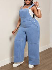 Slaydiva New American Retro Loose Straight Leg Wide Leg Denim Overalls Floor Length Jumpsuit - Light Wash - View 8