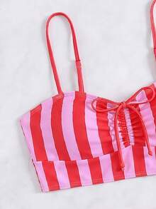 Swim Vcay Bộ bikini nữ mùa hè đi biển gồm áo kẻ sọc và quần short buộc dây - Nhiều màu - Xem 5