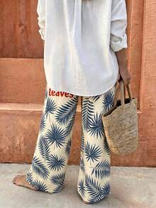 Flora Isola Flora Isola Women's Casual Vacation Apricot Base Big Fish Print Waist Drawstring Design Wide Leg Pants, Spring/Summer - Multicolor - View 2