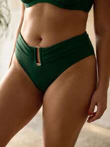 MOTF PREMIUM PLUS SIZE WOMEN'S FRONT CROSS DECONSTRUCTED METAL DECOR HOLLOW OUT ELEGANT ROMANTIC BEACH VACATION BIKINI SET - Dark Green - View 6