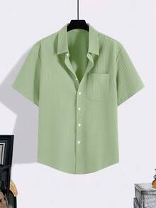 Manfinity Homme Plus Size Men's Casual Solid Color Short Sleeve Shirt, Summer, Formal - Mint Green - View 3