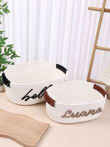 Customized 1pc Handwoven Rope Storage Basket, Suitable For Bathroom, Bedroom, Living Room, Pets Toys, Valentine's Day, Wedding, Home Decor, Halloween, Back To School Student Storage Box,Home Refresh,Customized Storage Basket,Easy Comfort,Home & Living,Christmas Home Atmosphere,Souvenirs,Reusable,Adorable,High-Quality,Elegant Living - White - View 12