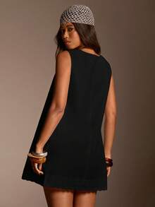 Athîral Women's Solid Color Sleeveless Mini Dress - Black - View 5