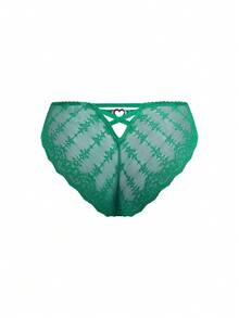 DesireSculpt Plus Size Cup Series Heart Floral Lace Patchwork Heart Buckle Decor Panty Set 3pcs - Multicolor - View 6