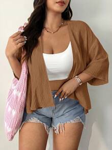 Comfortcana Plus Size Lightweight Short White Jacket , Summer Cotton Comfortable Cardigan In Fall/Winter - Khaki - View 8