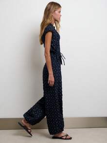 Nöista Women's All-Over Print Casual Versatile Daily Travel Long Pants - Navy Blue - View 2