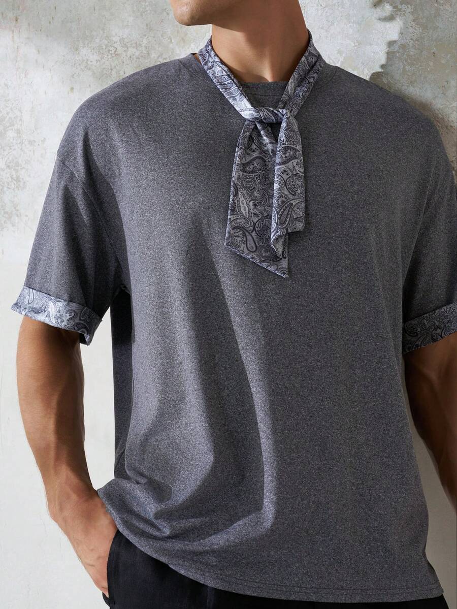 Airaco Men's Patchwork Print Short Sleeve T-Shirt - Grey - View 1