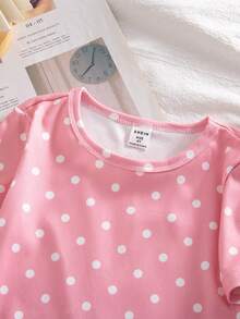 Summer Young Girl Spring/Summer Knit Round Neck Short Sleeve Shorts Small Polka Dot Retro All-Over Digital Print Versatile Bestselling Pattern Top And Bottom 2-Piece Set Comfortable Soft Tight Pajamas Homewear - Pink - View 5