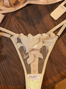 Divavoom Maple Leaf Burnout Half Cup Lingerie Set, Sexy Sheer 2-Piece Set - Champagne - View 5