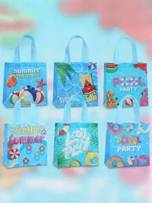 6 18PCS Large Capacity Blue Summer Pool Party Theme Reinforced Handles Reusable Easy Clean Cool Feeling Tote Gift Bag For Birthday Beach Party Summer Shopping Daily Storage Essential - 9057 - View 5