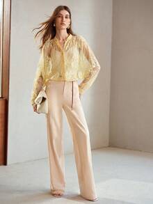 MOTF PREMIUM WOMEN'S AUTUMN PURE COTTON STRAIGHT LEG LONG PANTS TEACHERS' DAY OFFICE WORK APRICOT ELEGANT - Apricot - View 1