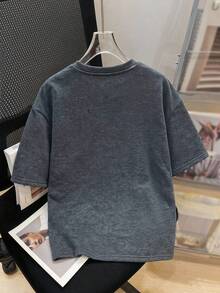 Kids Tween Boy Casual Simple Snowflake Knit Grey Short Sleeve 3D Embossed Letter Y2K Pattern Pullover Crew Neck T-Shirt, Suitable For Back To School, Outings, Gatherings, Vacations, Spring And Summer - Grey - View 2