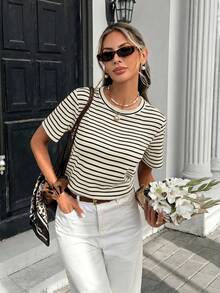 Muvela Women's Casual Striped Short Sleeve T-Shirt, Summer - Multicolor - View 7