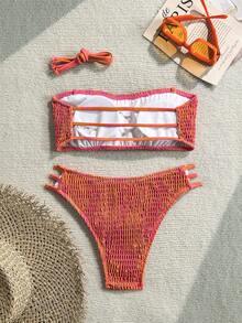 Swim Mod 女款2件式熱帶可愛性感花卉平口上衣與三角比基尼泳褲套裝，熱銷海灘度假休閒優雅情人節派對比基尼套裝，度假優雅海灘穿搭 - 彩色 - 查看 2