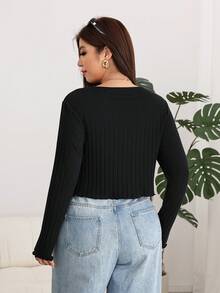 Solflare Plus Size Casual Gothic Modest Solid Color Long Sleeve Button Front T-Shirt Office Black Autumn - Black - View 2