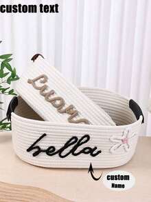 Customized 1pc Handwoven Rope Storage Basket, Suitable For Bathroom, Bedroom, Living Room, Pets Toys, Valentine's Day, Wedding, Home Decor, Halloween, Back To School Student Storage Box,Home Refresh,Customized Storage Basket,Easy Comfort,Home & Living,Christmas Home Atmosphere,Souvenirs,Reusable,Adorable,High-Quality,Elegant Living - White - View 8