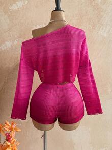 Soleia Bộ đồ 2 mảnh dành cho nữ: Áo trễ vai và quần short kiểu ombre. - Màu Hồng Tươi - Xem 2