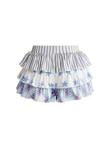 ROMWE Kawaii Bộ 2 món váy cạp thấp in hình khóa Sol Y2K dành cho nữ - Màu xanh lam - Xem 3