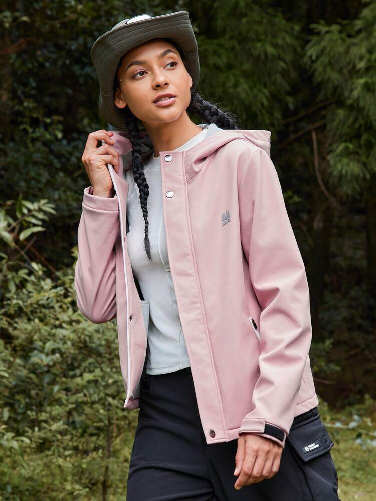 WanderVale Women's Solid Color Hooded Drawstring Pocket Zip-Up Casual Long Sleeve Outdoor Light Jacket Sports - Pink - View 6
