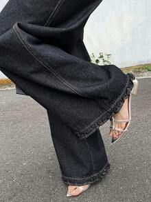 FRIFUL Women's Pocket Button Zipper Minimalist Style Denim Jeans Summer - Blue - View 2