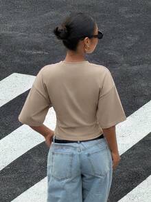 Muchica 女士百搭时尚多功能蝙蝠袖T恤 - 卡其色 - 查看 2