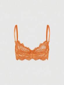 Plus Size Dark Gothic Eyelash Floral Lace Underwire Triangle Cup Bra - Orange - View 2