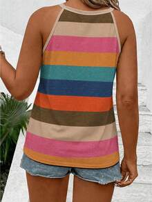 SHEIN LUNE New Plus Size Women's Fashion Casual Versatile Bestselling Striped Print Halter Neck Tank Top - Multicolor - View 2