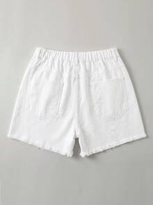 SHEIN Plus Size Fashion Casual Everyday Formal Vacation Versatile Distressed Denim Shorts White Summer - White - View 2