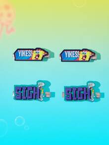 SpongeBob SquarePants | SHEIN 4Pcs SpongeBob Contrast Cartoon Hairpin - Multicolor - View 8