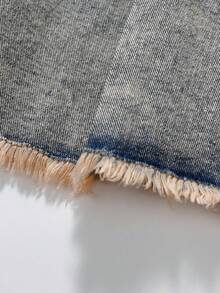 Rok Denim Vintage untuk Remaja Perempuan, Modis, Serbaguna, Nyaman, Kasual, Sederhana, dengan Pinggang Elastis dan Lipit. - Biru - View 5
